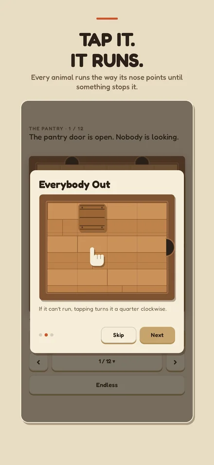 Everybody Out walkthrough — tap an animal and it runs
