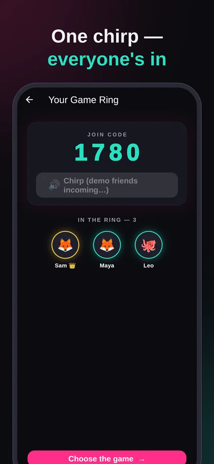 Phones joining a Game Ring by sound